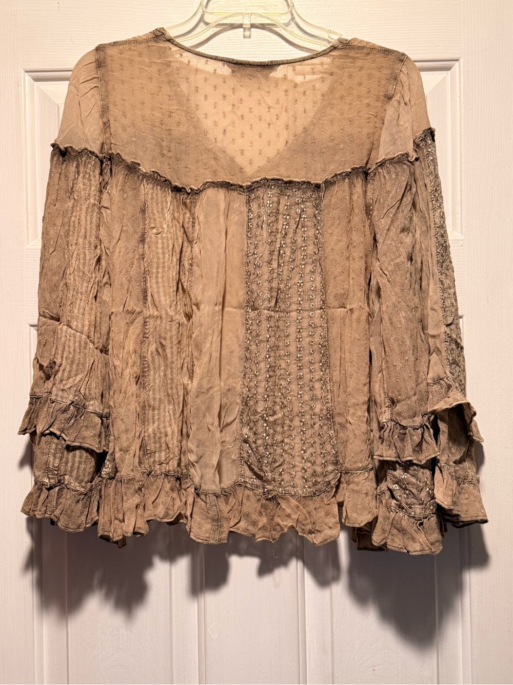 Vintage-Inspired Ruffled Button Front Blouse in Tan by Young Threads - Picture 2 of 9
